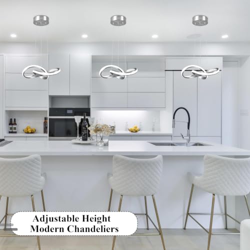 LED Chandelier Modern Pendant Light Fixture 2 Pack Simple Irregular Streamline Ring Light Nickel with 4500K and 59" Height Adjustable Hanging Lamp for Kitchen Island Hallway Foyer Corridor