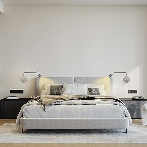 Wall Mounted Reading Light Swing Arm Bedside Lamps for Bedroom Hardwired Sconces with Switch LED Mounted for Home Decor Wall Lighting Fixtures Indoor