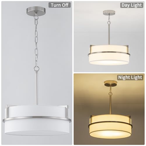 15.7" Modern Drum Chandelier Ceiling Light with White Fabric Shade