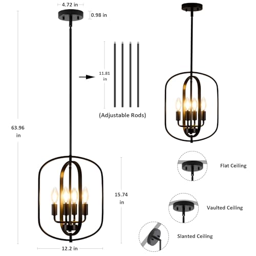 Black Chandelier for Dining Room Light Fixture (4 Count)