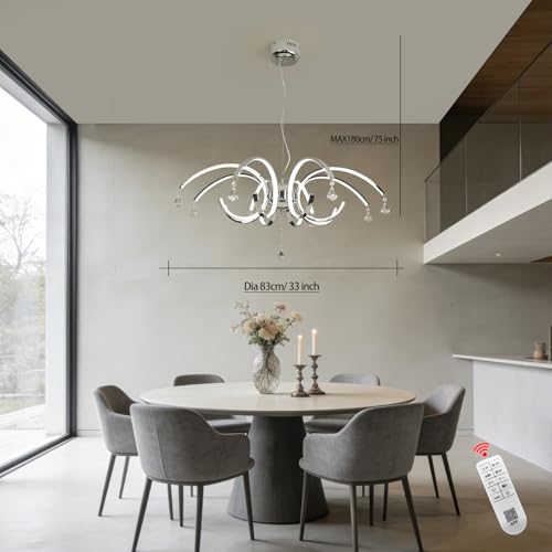 32.7" Chrome Dimmable LED Crystal Chandelier for Dining Room Deco