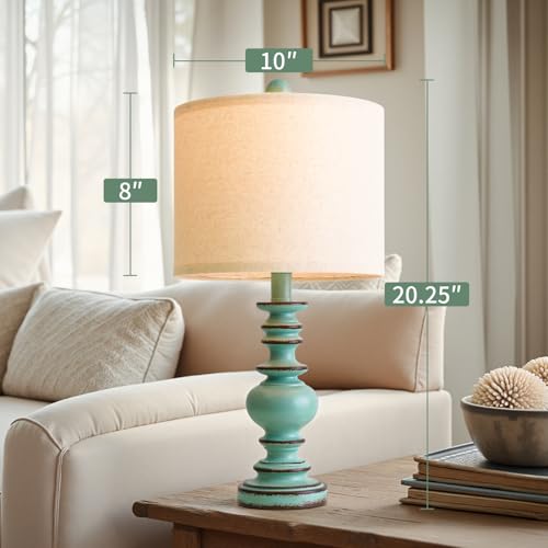 20" Distressed Teal Bedside Lamps Set of 2 (2 Count)