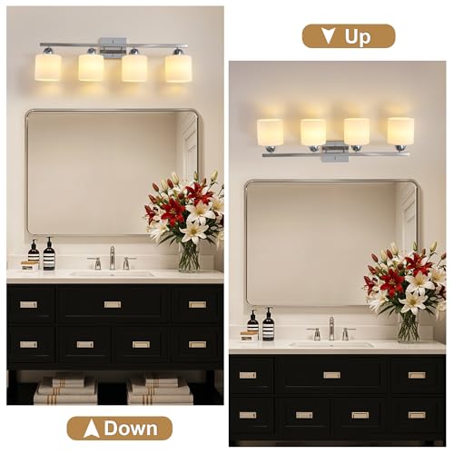 Stainless Steel Milk Glass Vanity Lights for Bathroom