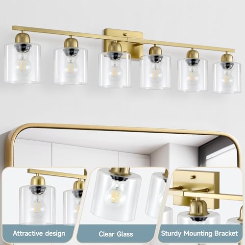 Modern Brushed Gold 6 Light Bathroom Light Fixtures