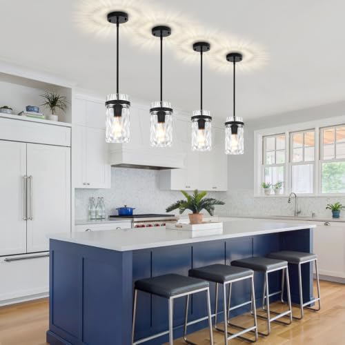 Black Pendant Light Fixtures Hammered Glass Kitchen Lighting Over Island