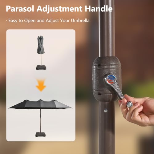 15FT Double Sided Rectangular Patio Umbrella with USB Rechargeable Warm LED Lights