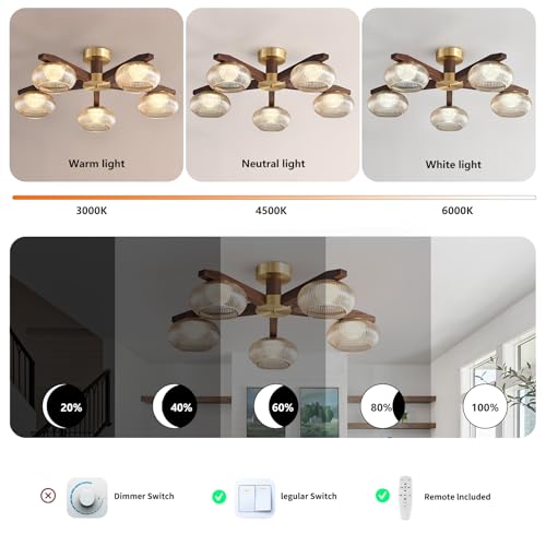 Modern Walnut Wood LED Ceiling Light Fixture