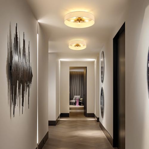 Gold Semi Flush Mount Ceiling Light Fixture with 24" Large White Fabric Drum Shade 5 (5 Count)