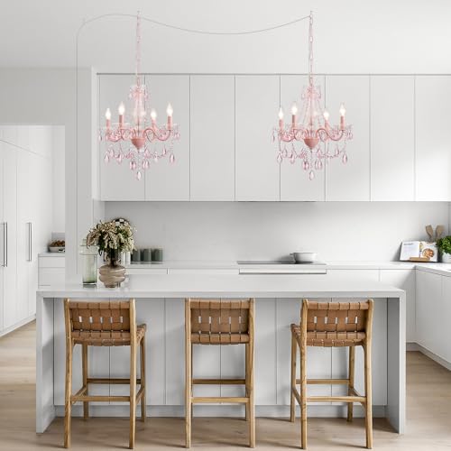Plug in Crystal Pink Chandelier