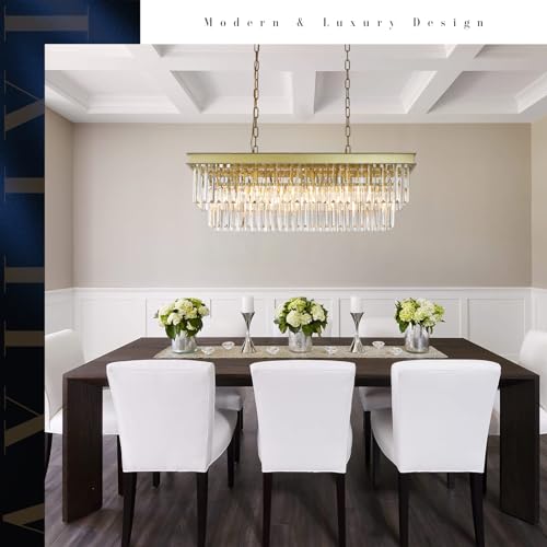 Modern Rectangular Crystal Chandelier Gold Island Rectangle Pendant Light