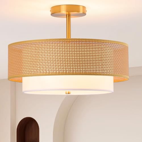 Rattan Flush Mount Ceiling Light