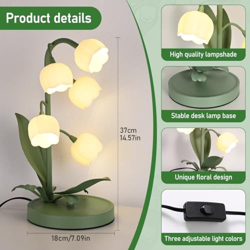 NewAoNaSen Flower Table Lamp Flower Reading Light with 5 Lily of The Valley