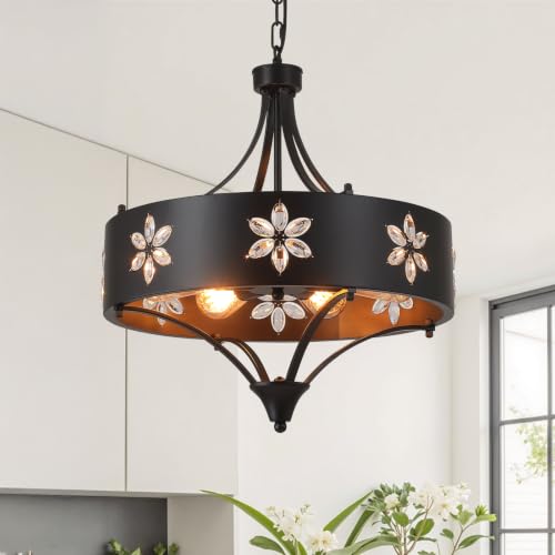 6 Light Large Farmhouse Crystal Pendant Light Fixture with Adjustable Chain