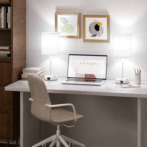17.6" White Touch Lamps for Bedroom Set of 2 (2 Count)
