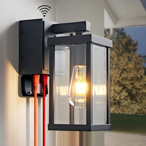 Porch Lights with GFCI Outlets Dusk to Dawn Outdoor Wall Lights Waterproof Exterior Lighting Fixtures Modern Outside Lights Wall Mount for House Patio Garage