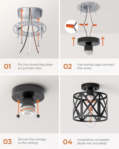 Farmhouse Semi Flush Mount Ceiling Light Fixture E26 Metal Cage Industrial Ceiling Lighting for Kitchen