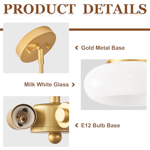 Mid Century Modern Gold Semi Flush Ceiling Light 12.6 Inch
