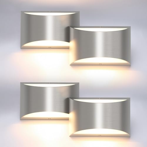 4 Pack Nickel Modern LED Wall Sconce Hardwired Indoor Wall Lights Up and Down Wall Mount Light for Living Room Bedroom Hallway Corridor Conservatory Warm White 3000K (4 Count)