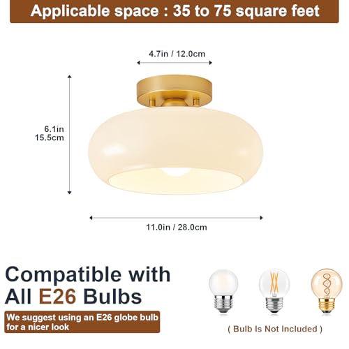 Mid Century Modern Gold Semi Flush Ceiling Light 11.0 Inch