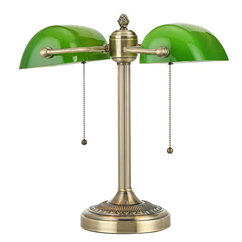 Green Double Head Glass Bankers Desk Lamp