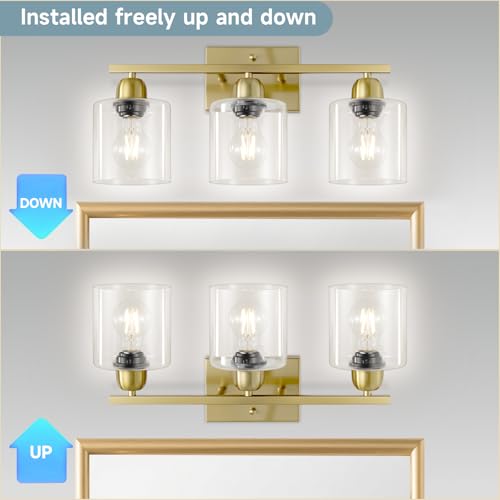 Modern Brushed Gold 3 Light Bathroom Light Fixtures