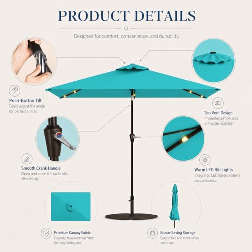6.5 x 10ft Rectangular Patio Umbrella with Solar Lights