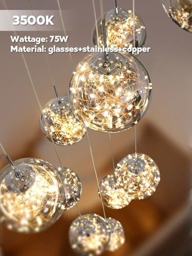 10 Light High Ceilings Long Chandeliers LED Staircase Chandelier High Ceiling Chandelier for Entryway (127 Count)
