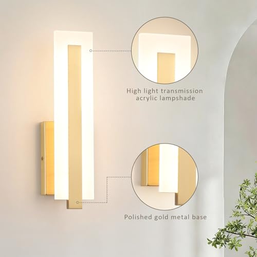Hardwired Gold Dimmable Modern LED Wall Sconce 3000K 3500K 4000K 5000K 6000K Indoor Wall Lights Up and Down Wall Mount Light for Living Room Bedroom Hallway Corridor