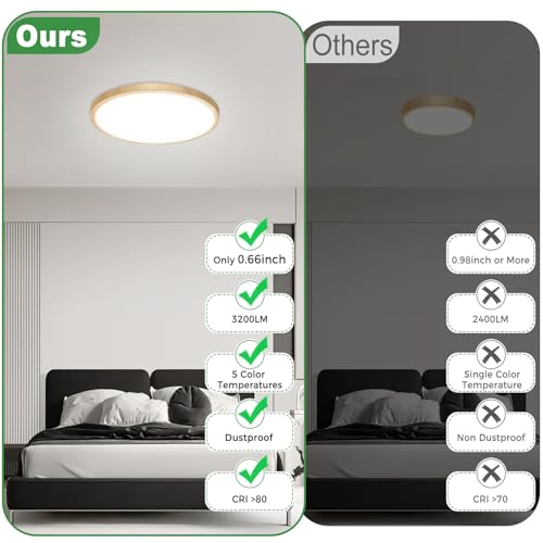 2Pack 12 inch Faux Wood LED Flush Mount Ceiling Lights (2 Count)