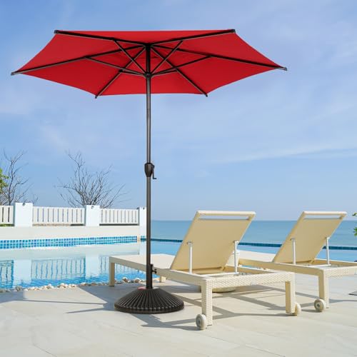 9FT Lyon Outdoor Patio Umbrella Outdoor Table Umbrella with Push Button Tilt and Crank Market Umbrella 6 Sturdy Ribs UV Protection Waterproof for Garden Deck Backyard Pool