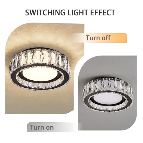 11 Inch Matte Black Crystal Flush Mount Ceiling Light Fixture