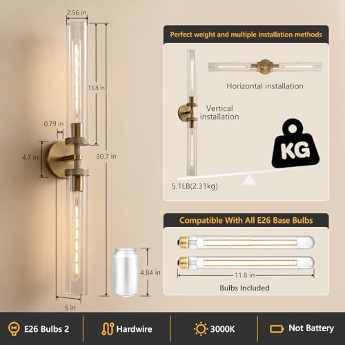 30 inch Wall Sconce Bathroom Sconce Hardwired Modern Bathroom Wall Sconce