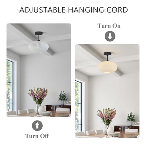 Large Milk Glass Ceiling Light Mid Century Modern Semi Flush Mount Ceiling Light Fixture Farmhouse Black Ceiling Lights for Closet Hallway Bathroom