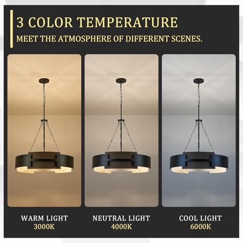 24" 6 Light Industrial Drum Chandelier with Walnut Grain Finish (6 Count)