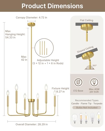 6 Light Gold Chandelier