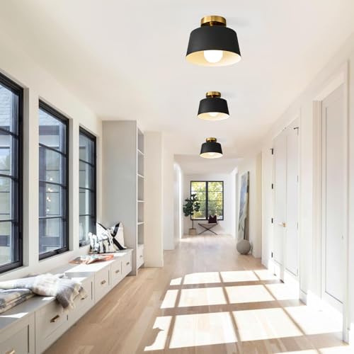 3 Pack Black and Gold Modern Semi Flush Mount Ceiling Light Fxiture 10 in (3 Count)