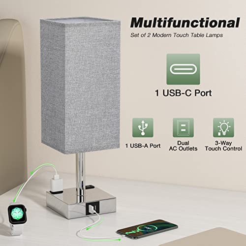 Light Grey Touch Lamps Set for Bedroom (2 Count)