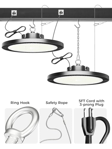 250W 37500LM 5000k 8pack UFO High Bay Led Shop Lights with Plug 5ft Cable (8 Count)