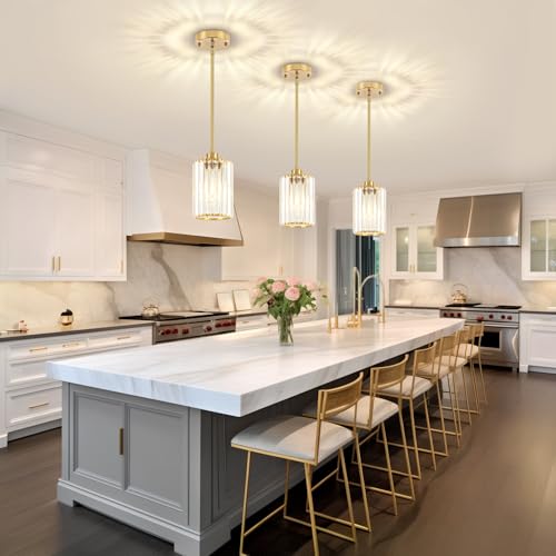 Brushed Brass Pendant Light Fixtures Over Island Modern Kitchen Lighting (2 Count)