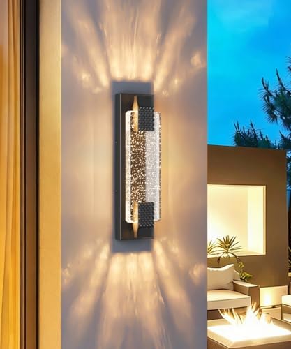 15.7in Black Outdoor Wall Sconces Modern LED Crystal Exterior Lights