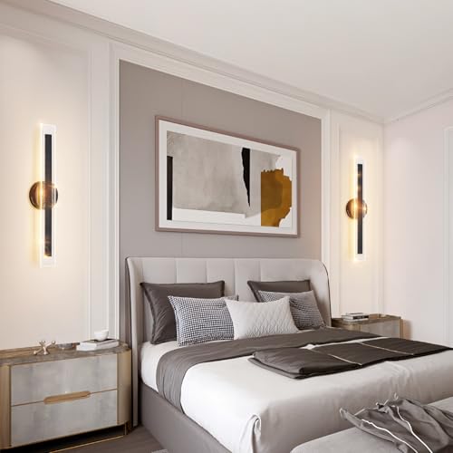 Modern Black Wall Scones Hardwired Wall Lamps LED Dimmable Wall Lighting for Living Room Bedroom Bathroom Stairs Hallway 22.8In