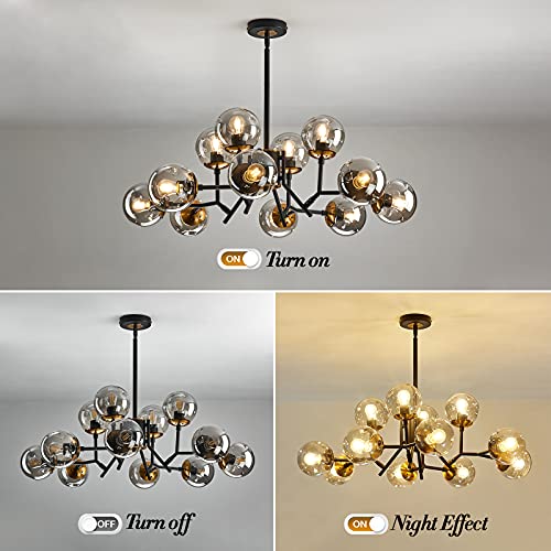 12-Light Mid-Century Modern Black Sputnik Chandelier with Glass Globe