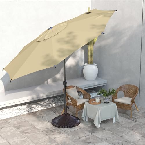 9FT Lyon Outdoor Patio Umbrella Outdoor Table Umbrella with Push Button Tilt and Crank Market Umbrella 8 Sturdy Ribs UV Protection Waterproof for Garden Deck Backyard Pool Tan