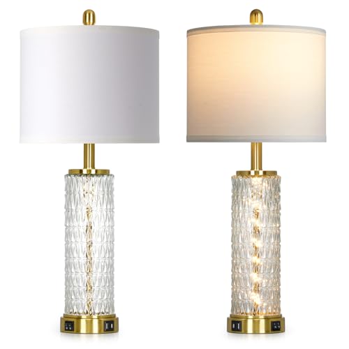 28" Gold Glass Table Lamps Set of 2 (2 Count)