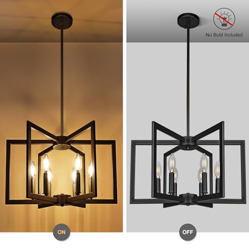 Klgxnrd 6-Light Modern Farmhouse Black Chandeliers for Entryway, Geometric Pendant Lights Kitchen Island, Hanging Industrial Metal Chandelier for Stairway Foyer Hallway Dining Room
