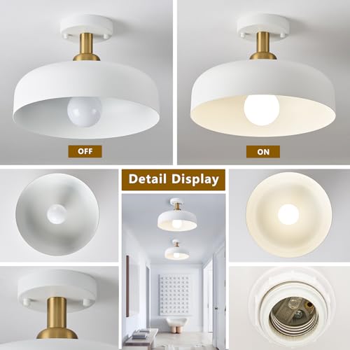 White and Gold Modern Semi Flush Mount Ceiling Light Fxiture 12.6 in