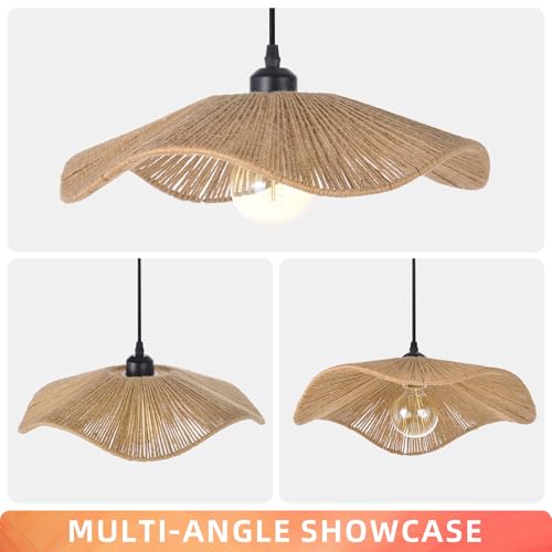 Small Boho Woven Twine Pendant Light Modern Ceiling Hanging Light Handwoven Chandelier for Dining Room Restaurant Bedroom 15.7"