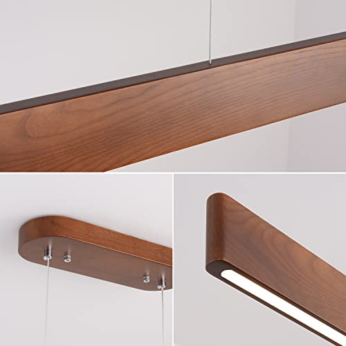 39.4" Wood Linear Pendant Light 24w Led Dimmable Dining Room Light Wood Kitchen Island Pendant Hanging Light for Kitchen Island Office Lights Walnut Color