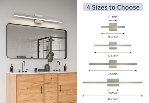 Brushed Nickel Vanity Light for Bathroom Lighting Fixtures Over Mirror Modern Bath Vanity Lights Bar 5CCT Diammable Bathroom Lights 31.5 inch ETL Certificated