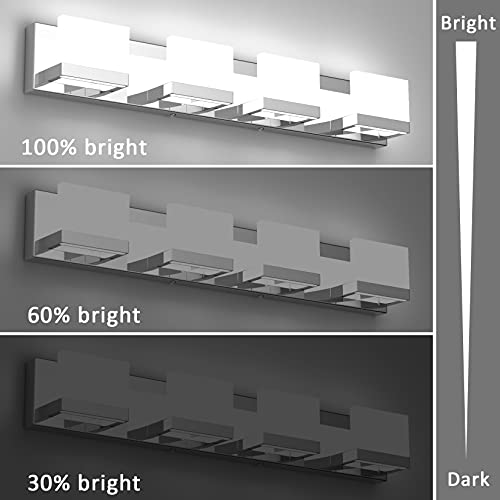 Dimmable Modern 4 Lights LED Vanity Light for Bathroom Up and Down Chrome Bathroom Wall Light Fixtures Over Mirror